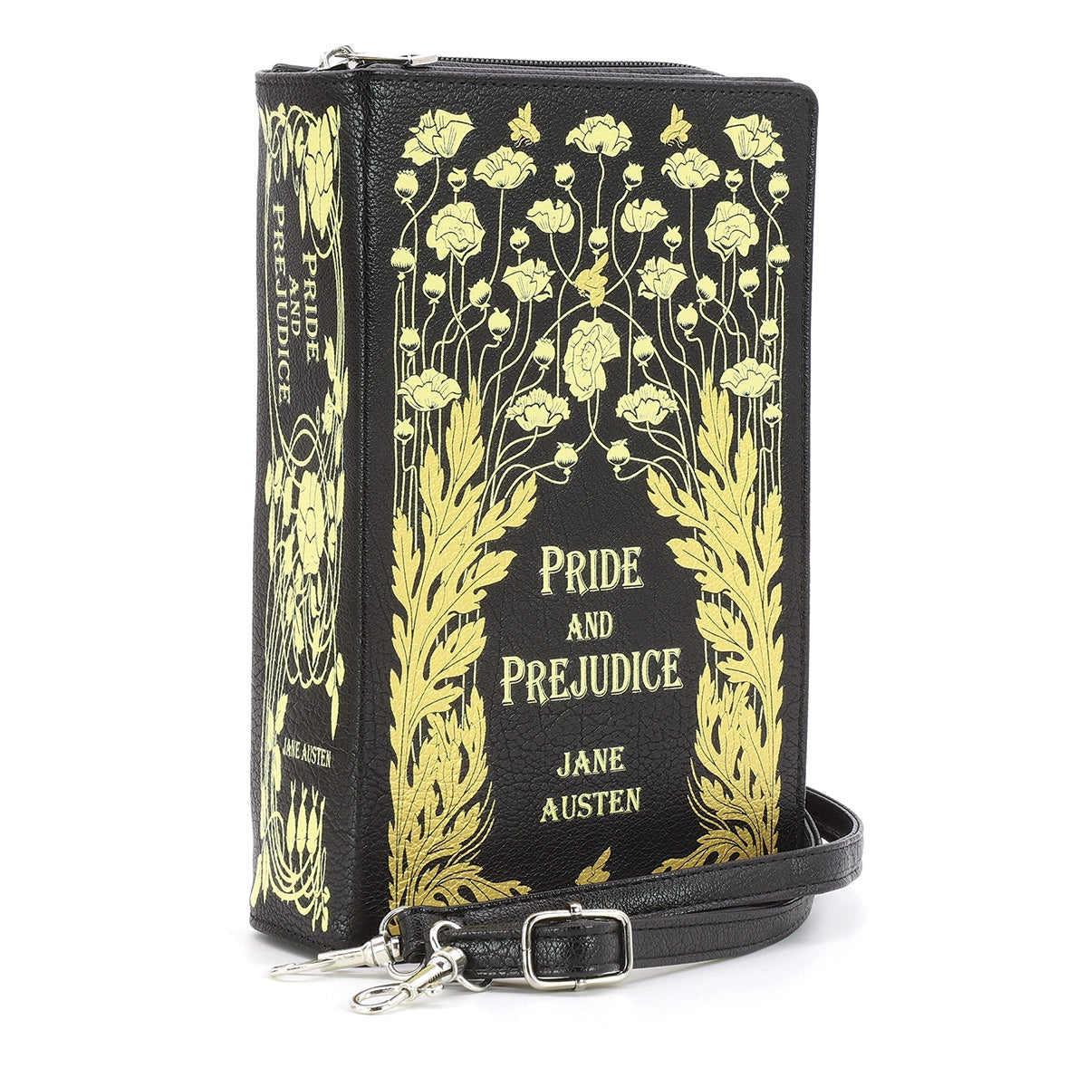 Pride And Prejudice By: Jane Austen Gold Floral Cover Book Clutch & Cross-body Purse