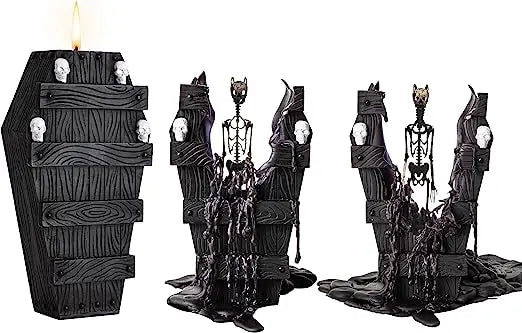 Gothic Coffin Skeleton Candle With Metal Skeleton