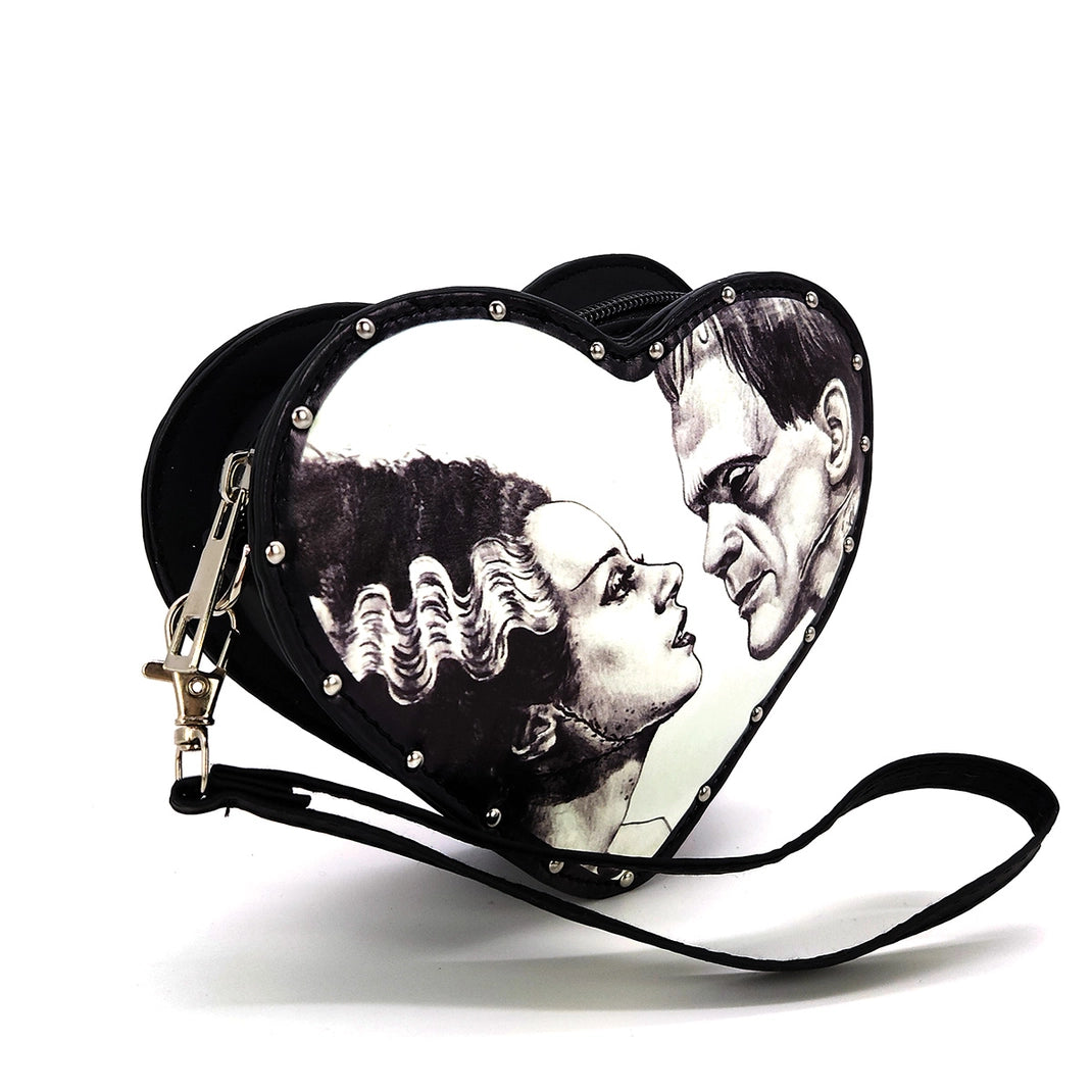 Frankenstein's Monster and Bride On Glow In The Dark Heart Shaped Wristlet