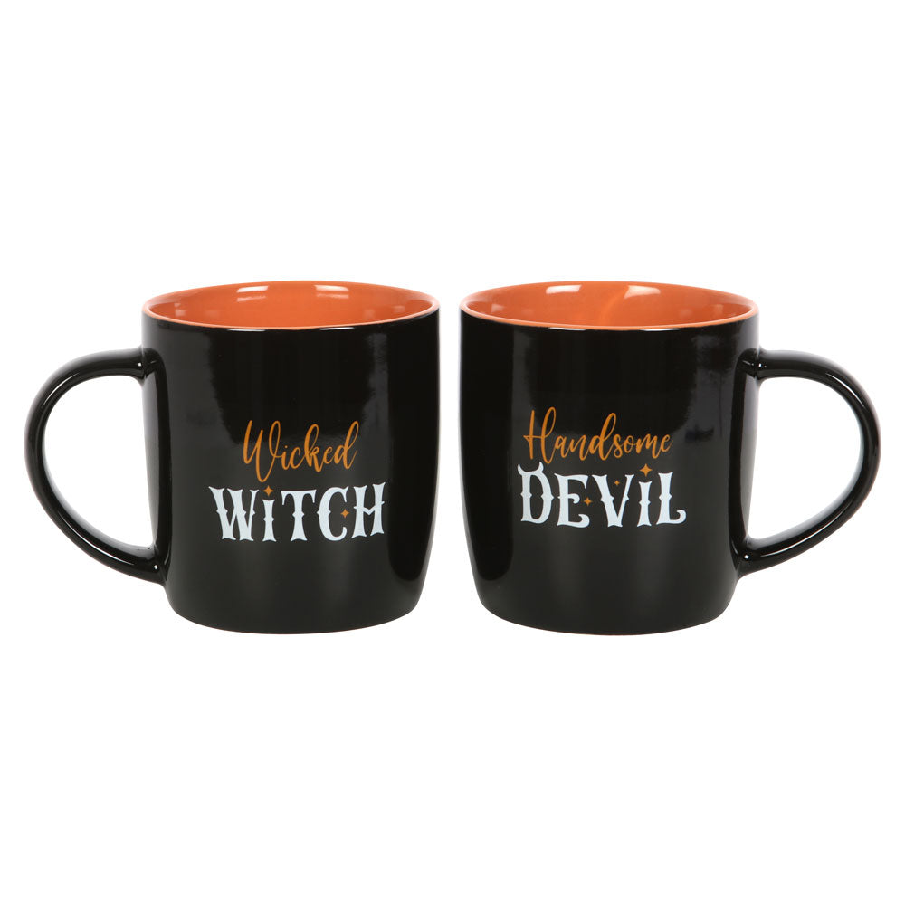 Wicked Witch and Handsome Devil Couples Halloween Mug Set