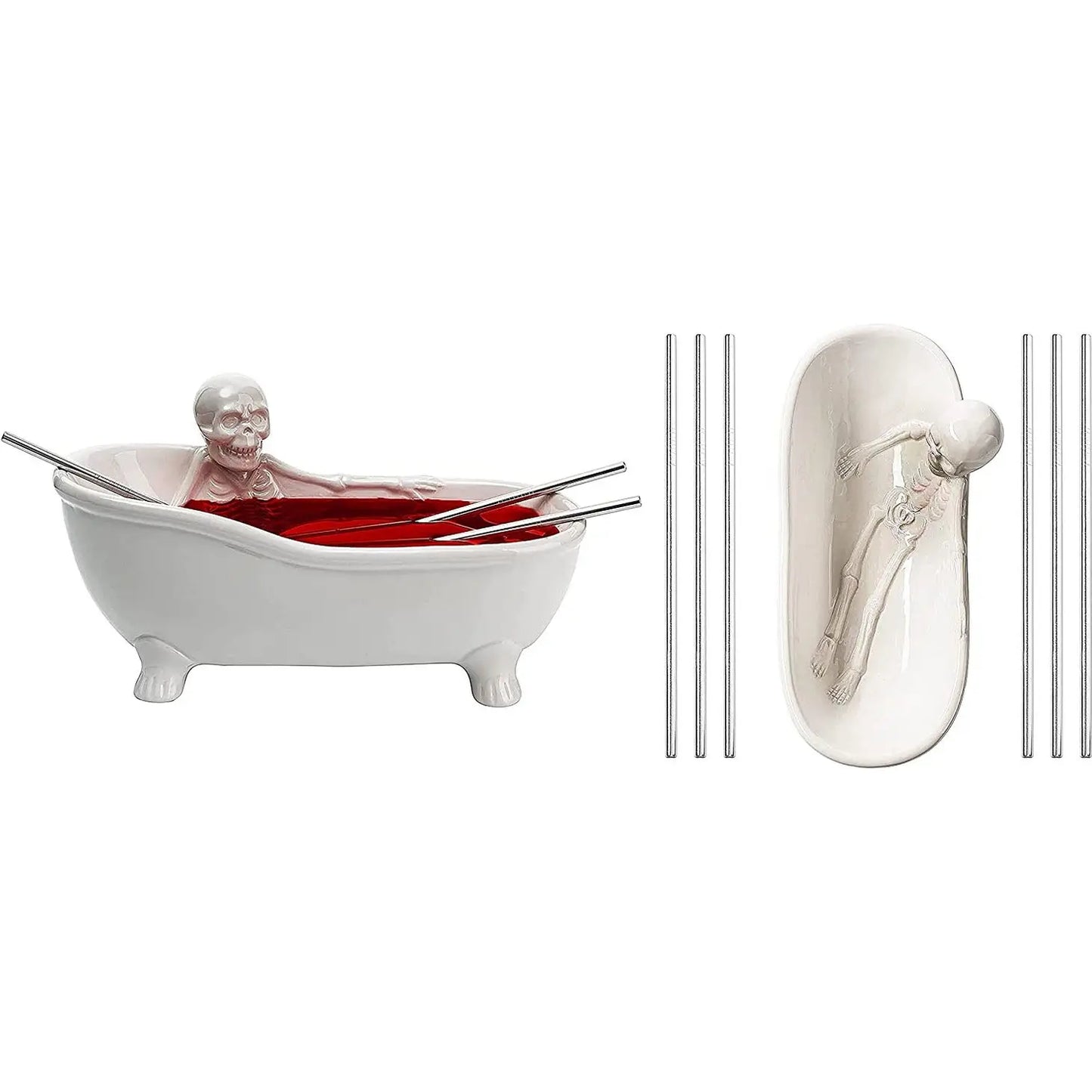 Skeleton Bathtub Cocktail Drinking Cup Sharer With Straws