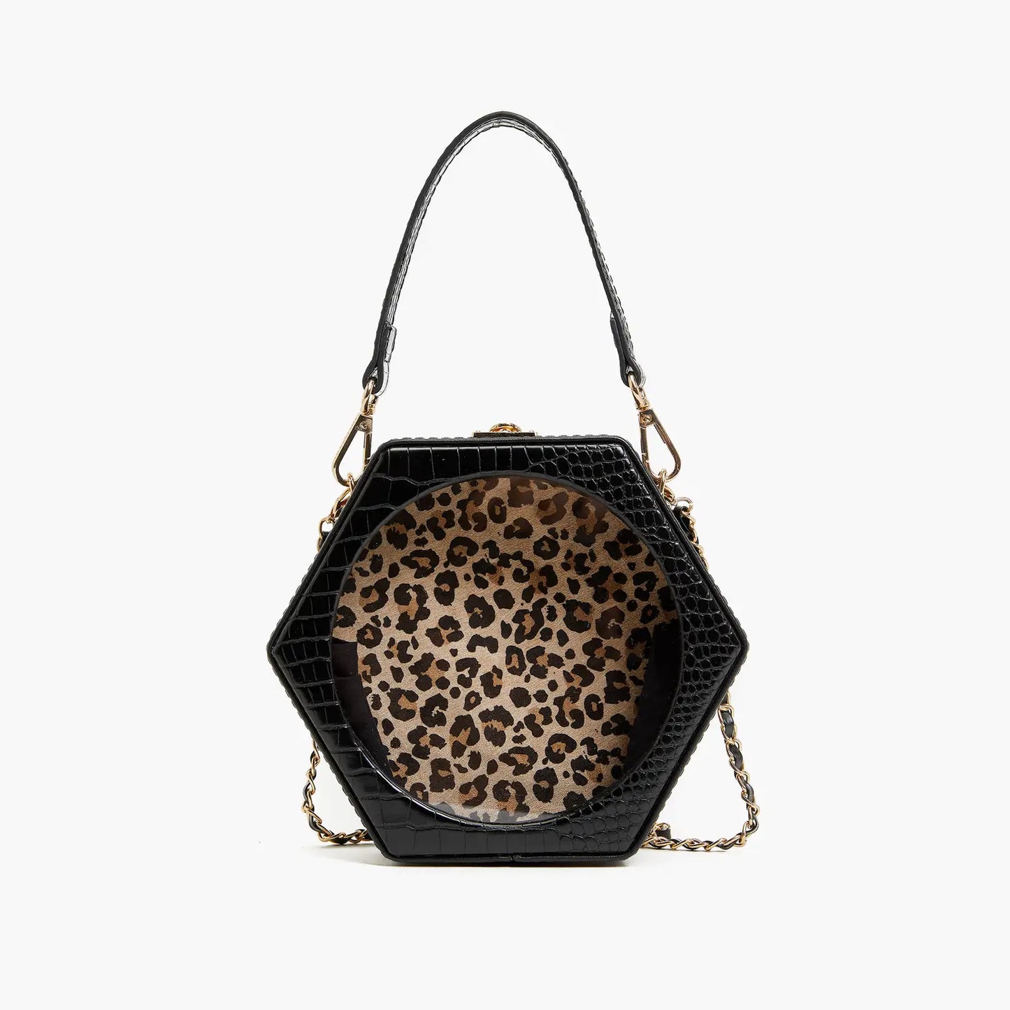 Western Hexagon Leopard Evening Clutch Black