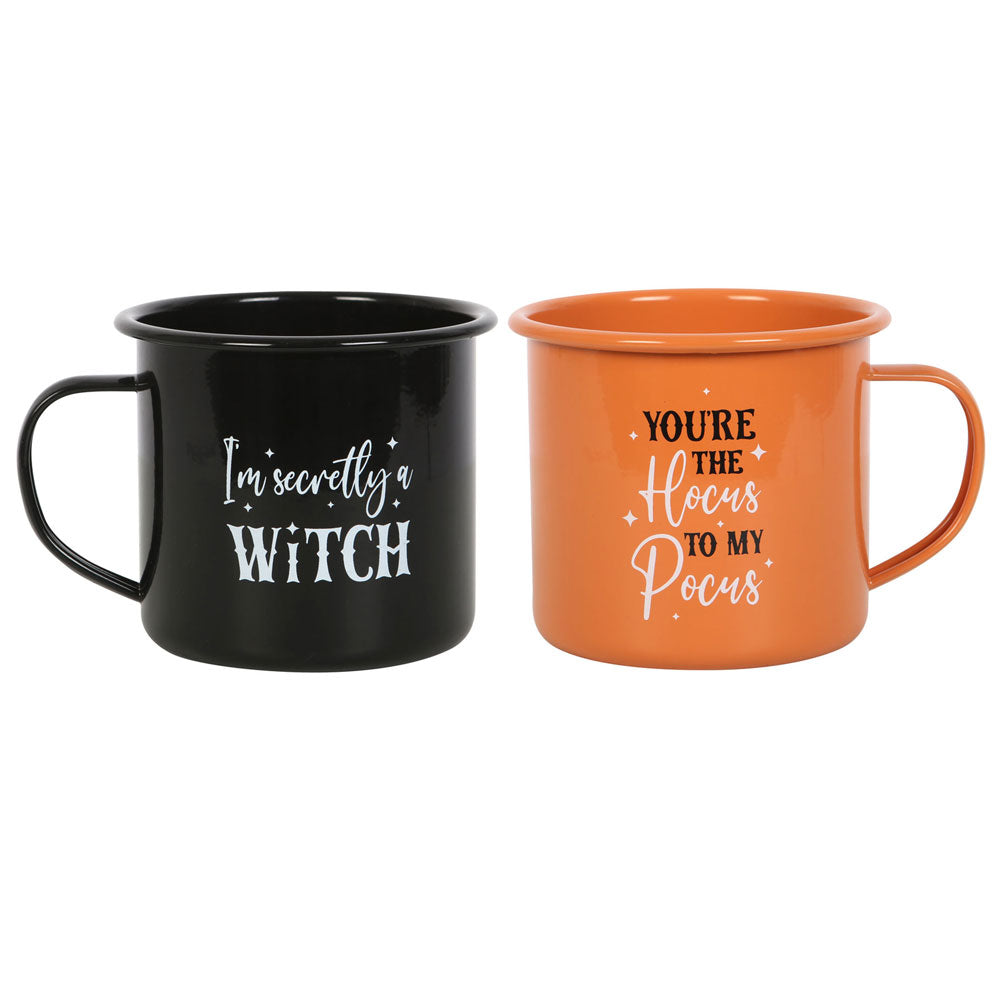 Witchy Enamel Halloween Mugs Set Of Two