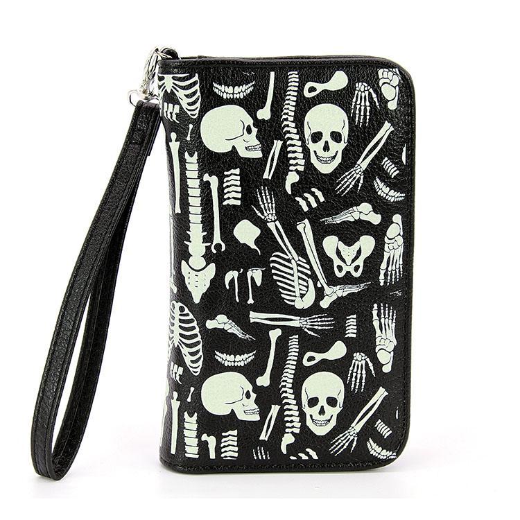 Glow In The Dark Skeleton Parts Wallet With Wrist Strap