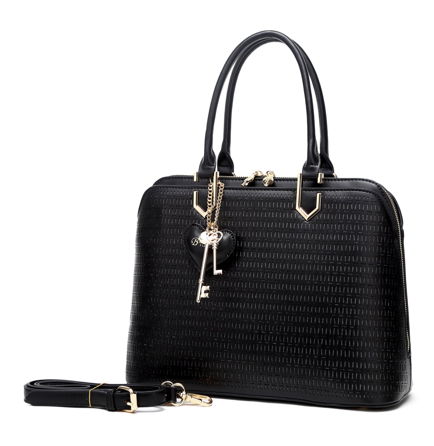 Sacred Love Crystal Medium Satchel Handbag Black