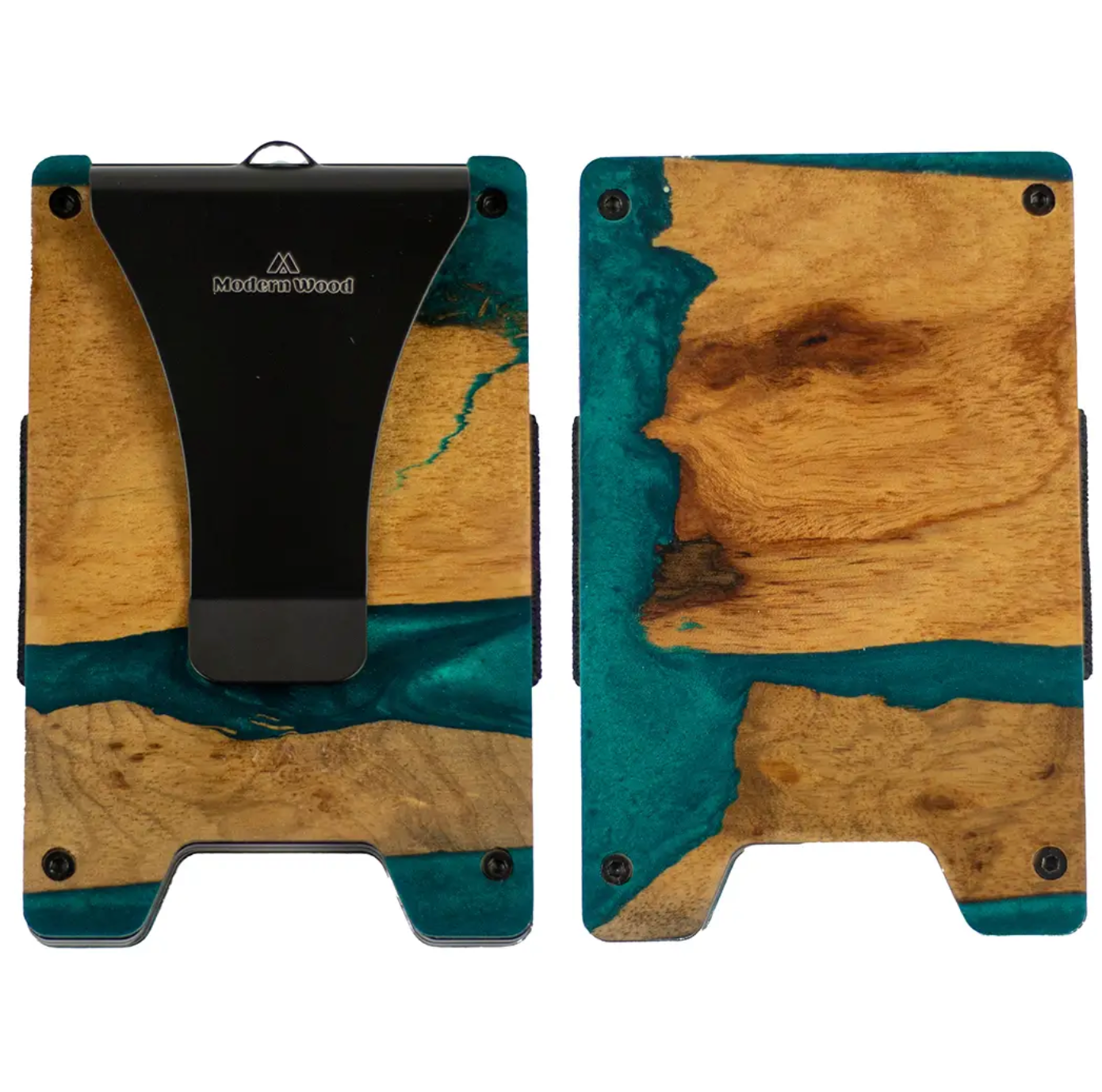 Wood & Teal Resin Minimalist Wallet Front Pocket Wallet