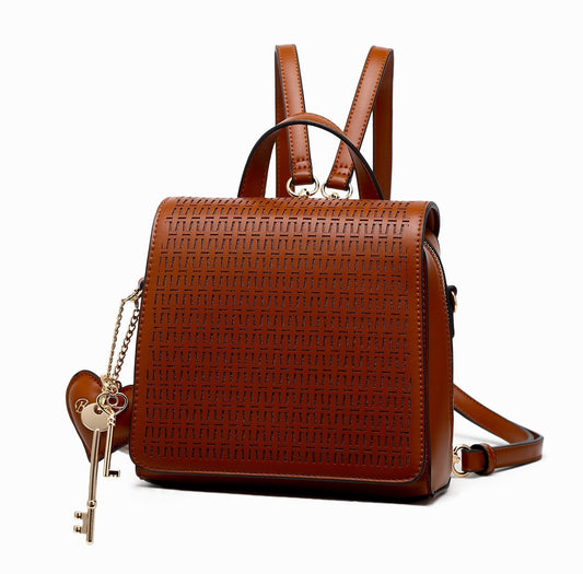 Sacred Heart Reversible Mini Backpack Purse Brown