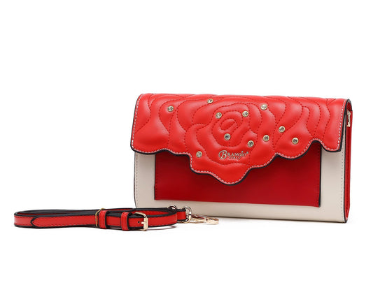 Rosette Crystal Small Evening Handbag Red