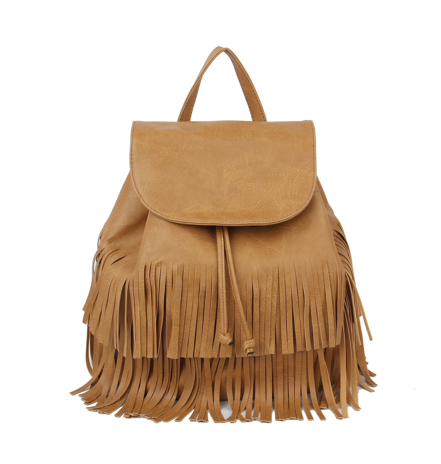 Faux Leather Fringe Mini Backpack Tan