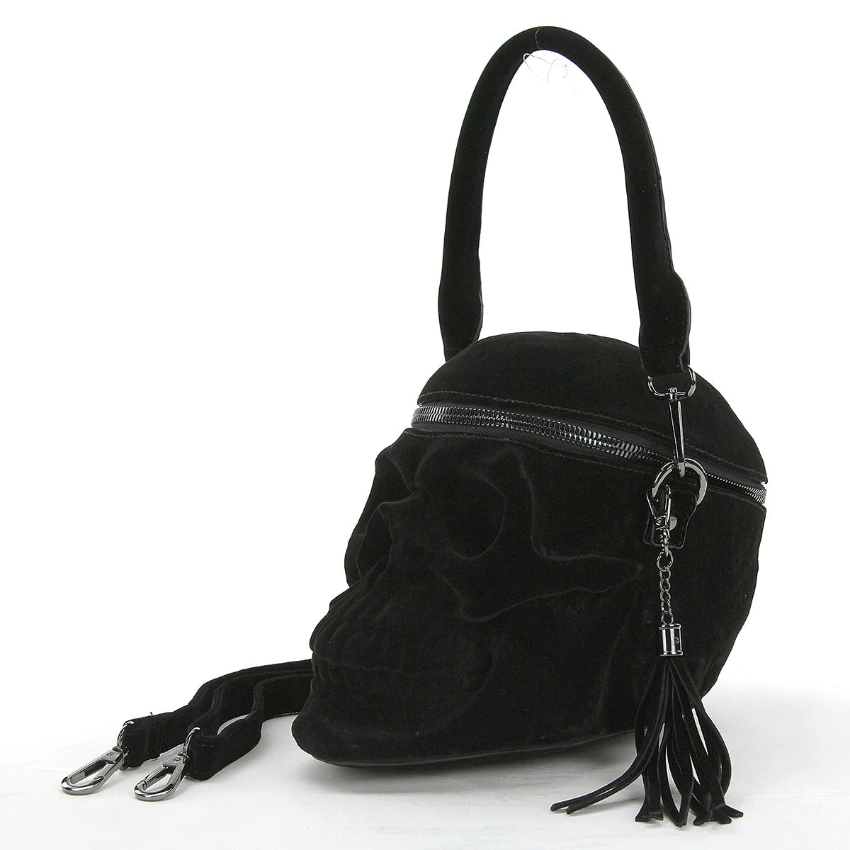 Black Velvet Skull Handbag