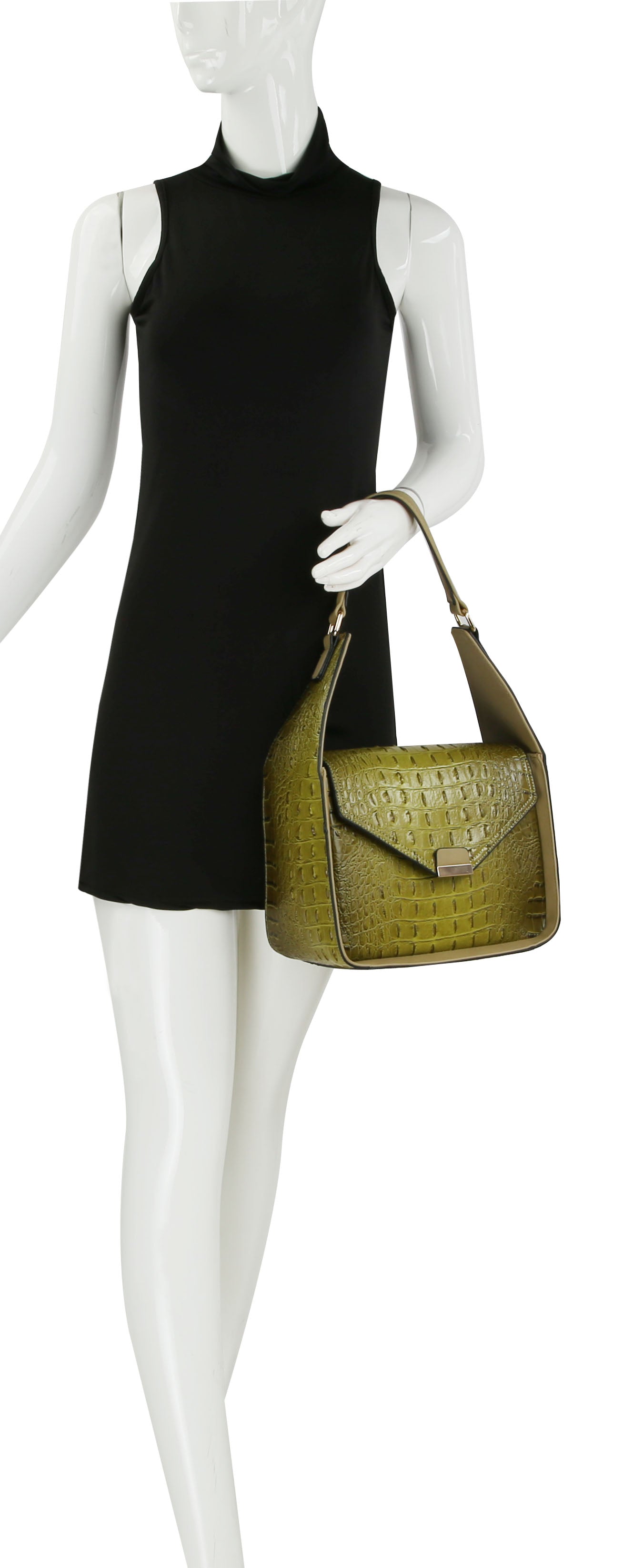 Small Square Faux Gator Handbag With Matching Wallet Sage