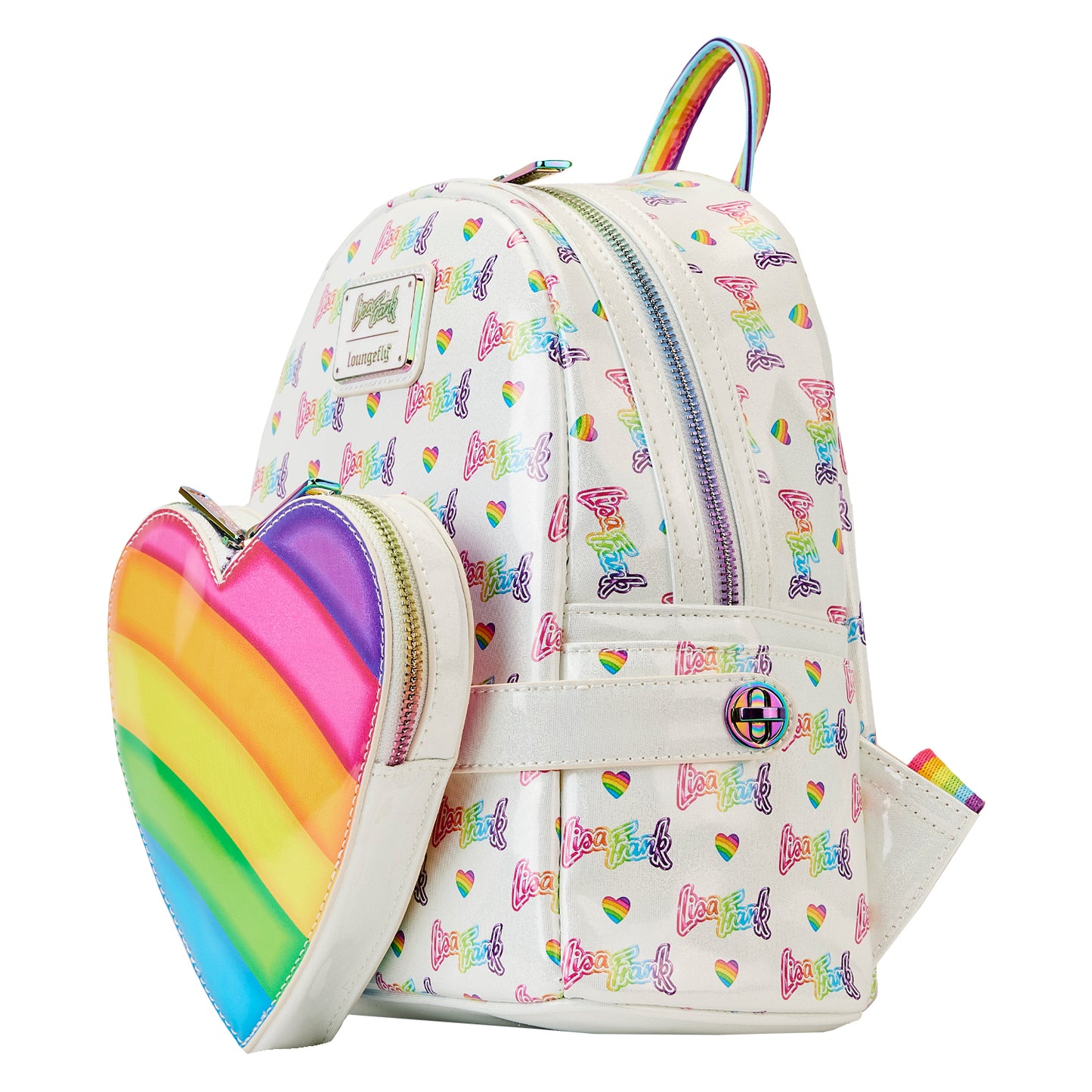 Loungefly Lisa Frank Logo Heart Detachable Rainbow Bag Mini Backpack