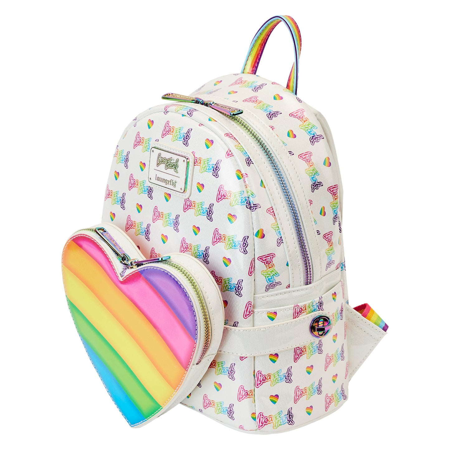 Loungefly Lisa Frank Logo Heart Detachable Rainbow Bag Mini Backpack