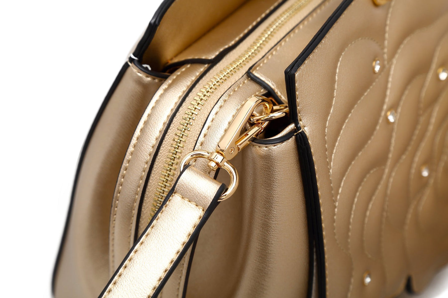 Rosette Crystal Medium Satchel Handbag Black