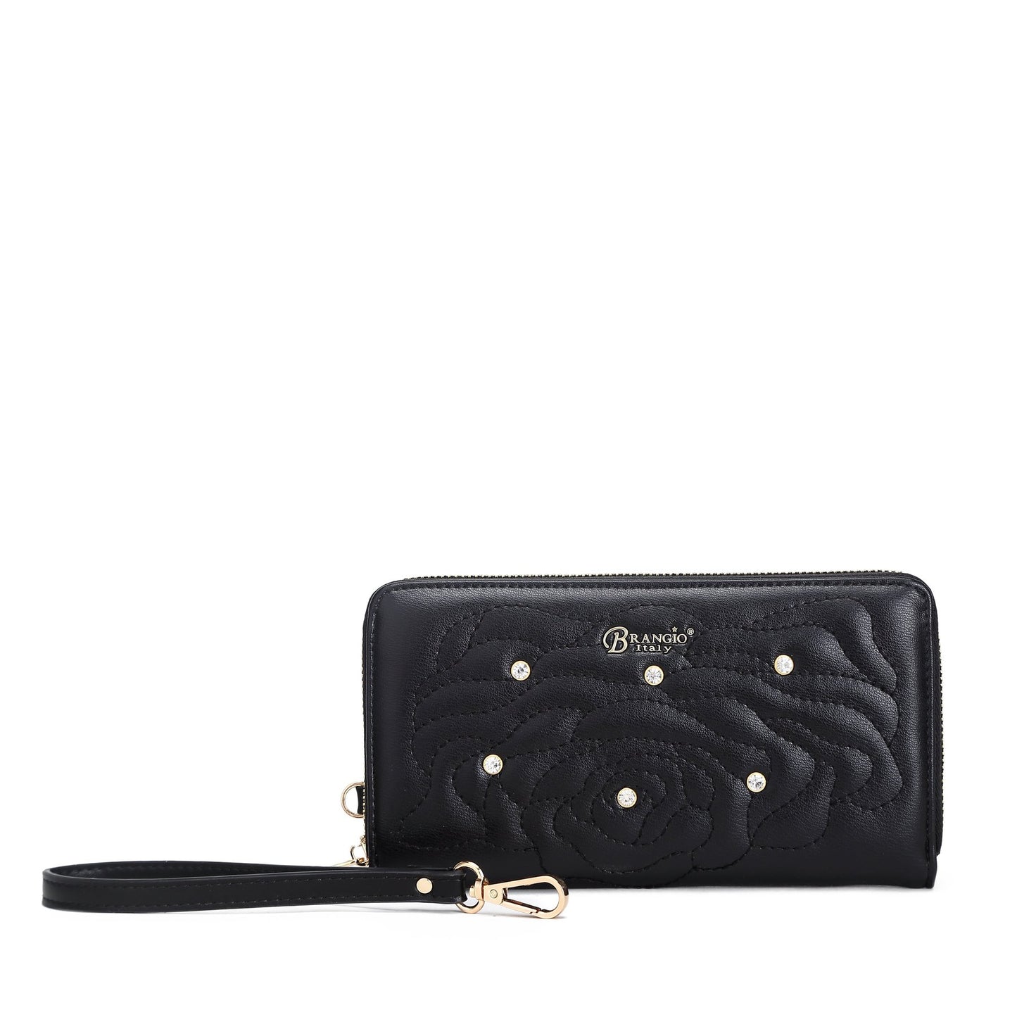 Rosette Crystal Medium Satchel Handbag Black
