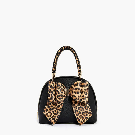 Leopard Top Handle Bow Bag