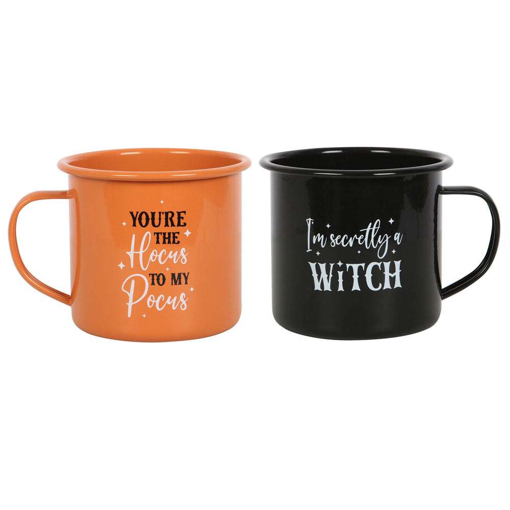 Witchy Enamel Halloween Mugs Set Of Two