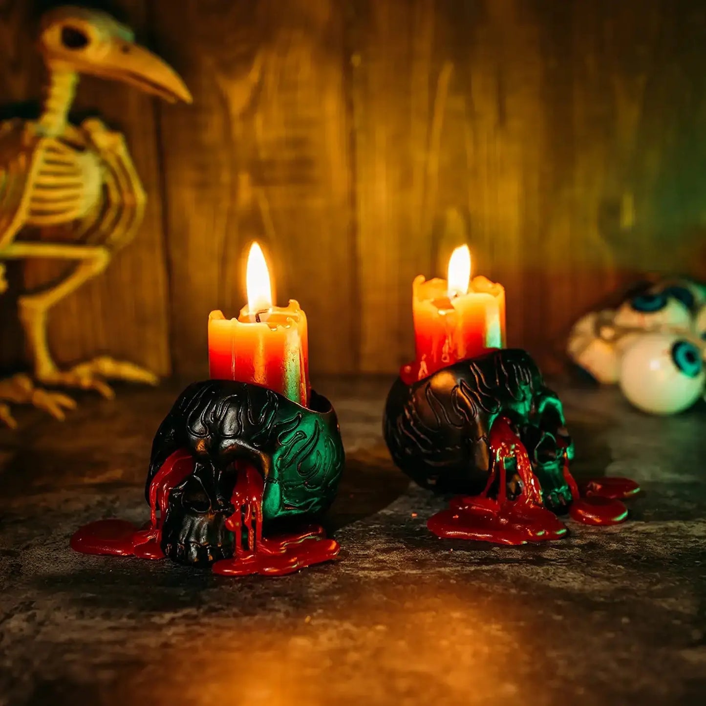 Skull Blood Halloween Candles Bleeding Dripping Red 2 Pack