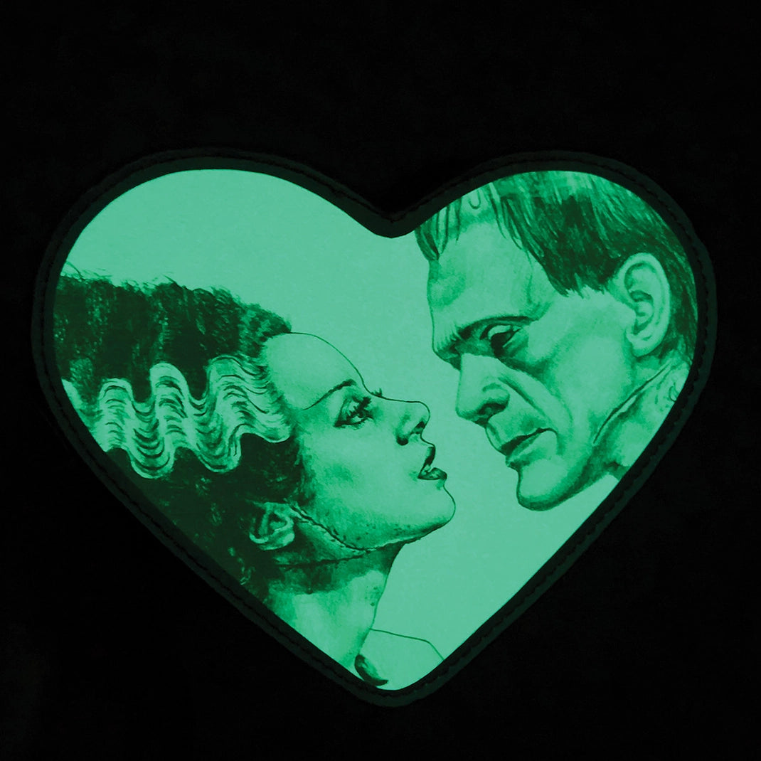 Frankenstein's Monster and Bride On Glow In The Dark Heart Shaped Backpack