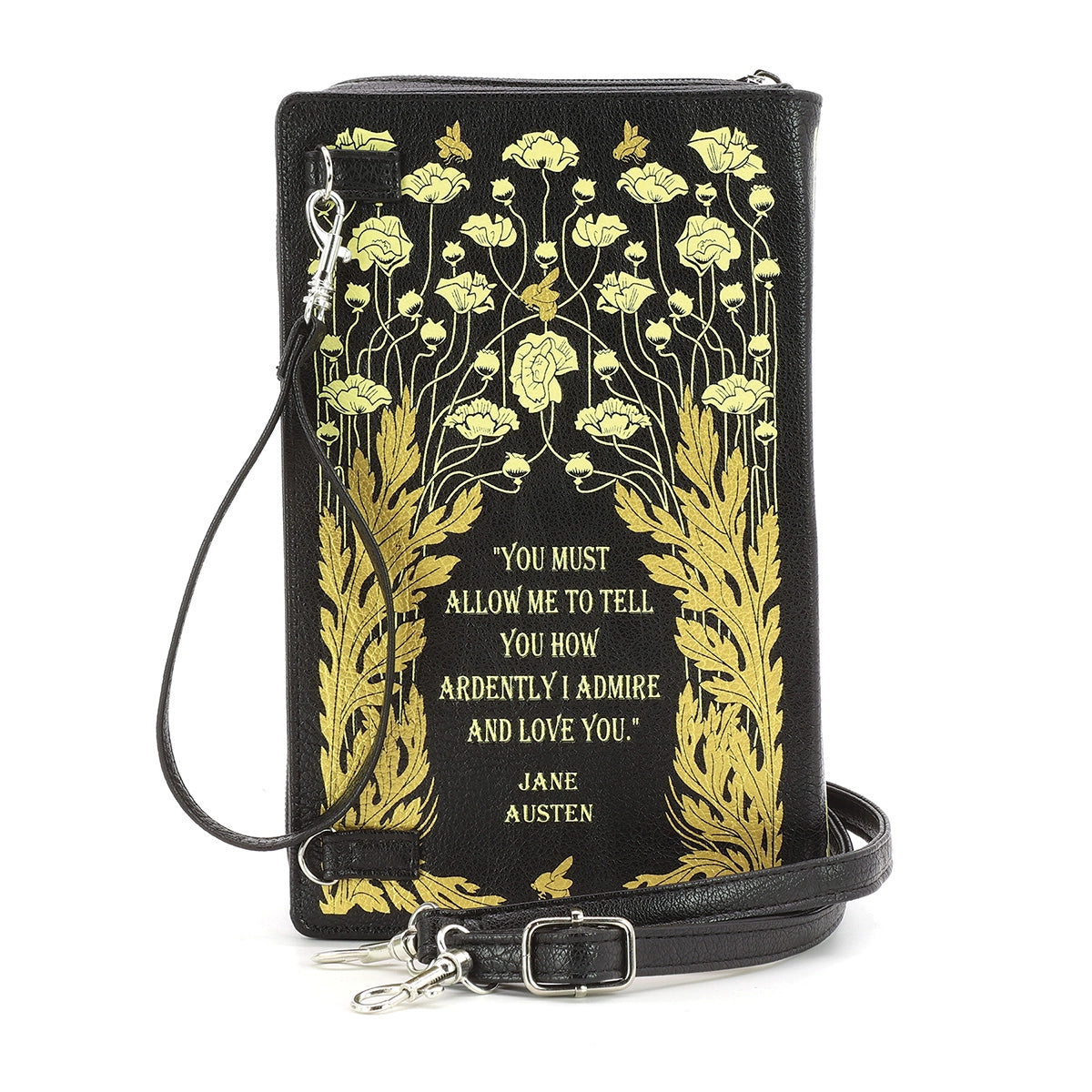 Pride And Prejudice By: Jane Austen Gold Floral Cover Book Clutch & Cross-body Purse