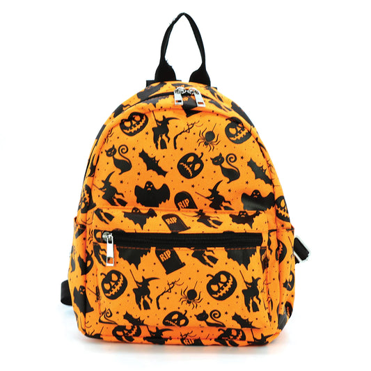 Halloween Collage Nylon Mini Backpack Orange