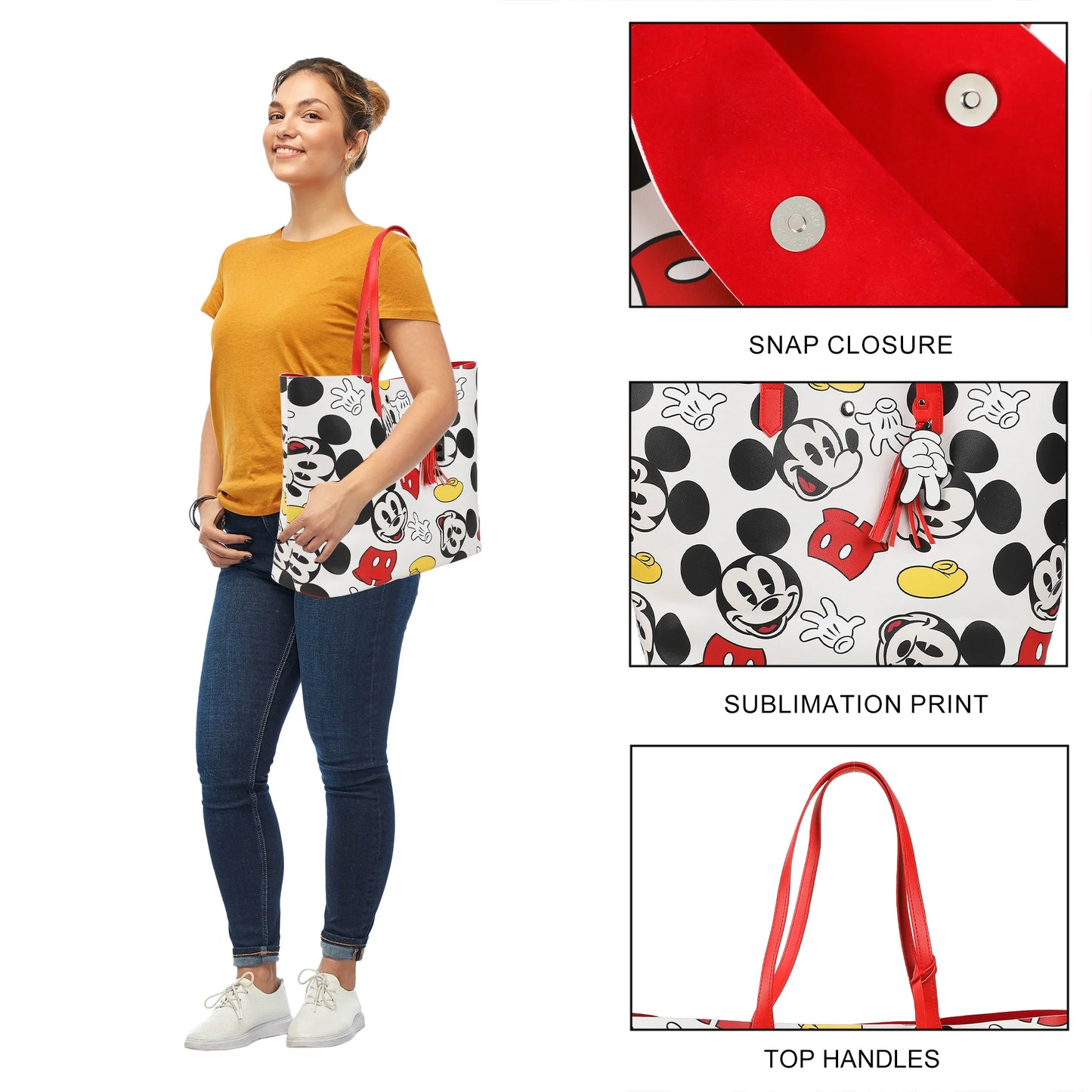 Disney Mickey Mouse Face Shoes & Shorts All-Over Print White 20" Tote Bag