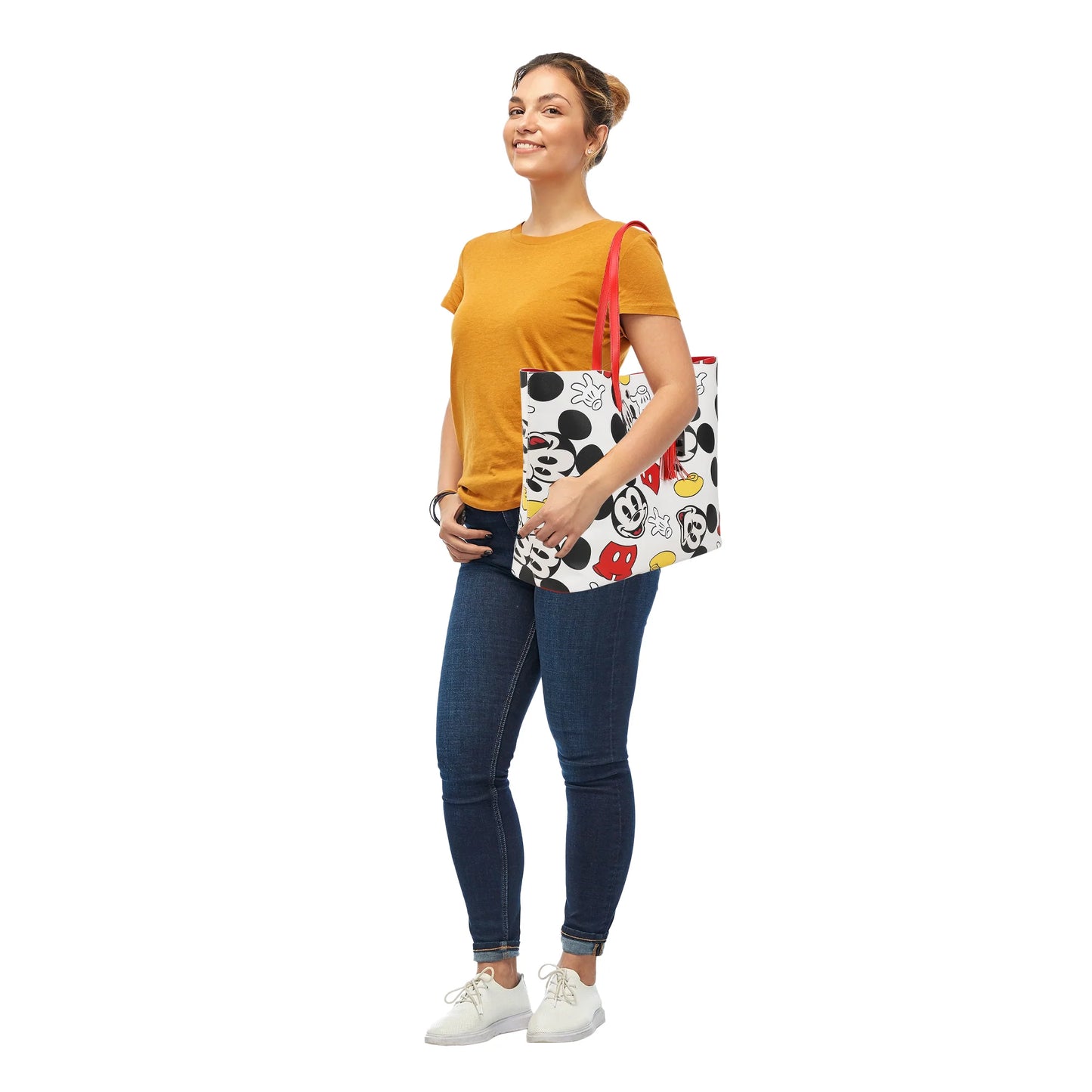 Disney Mickey Mouse Face Shoes & Shorts All-Over Print White 20" Tote Bag