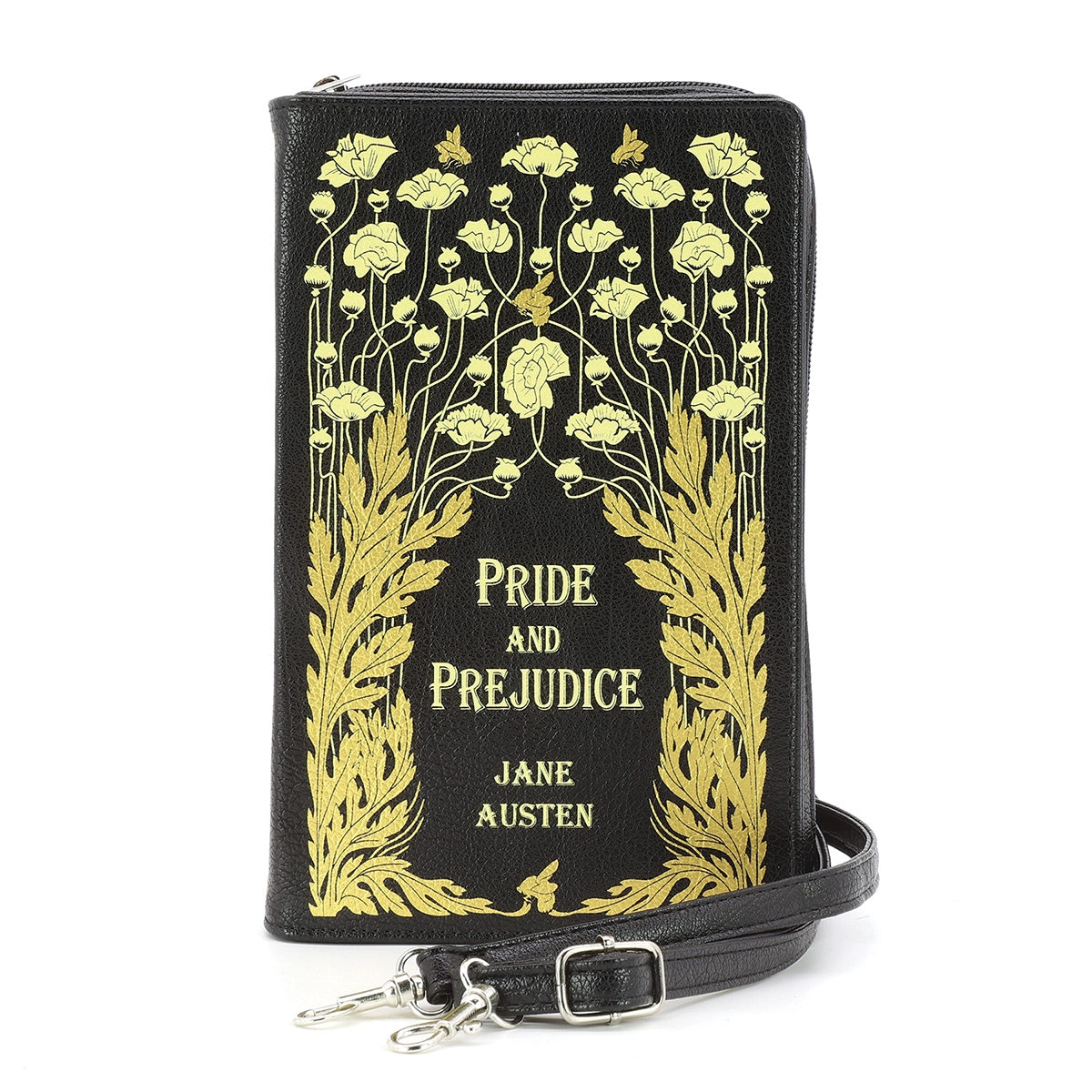 Pride And Prejudice By: Jane Austen Gold Floral Cover Book Clutch & Cross-body Purse