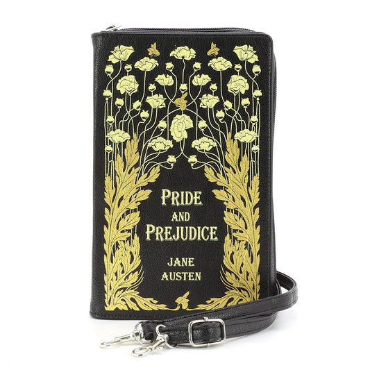 Pride And Prejudice By: Jane Austen Gold Floral Cover Book Clutch & Cross-body Purse