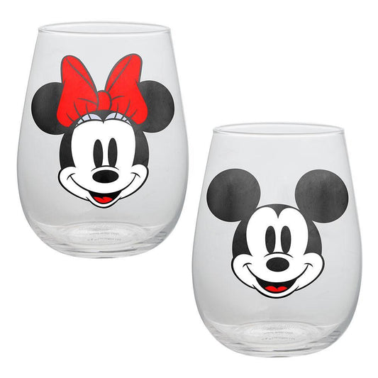 BioWorld Disney Mickey & Minnie Mouse 18 oz Contour Glass Set of 2