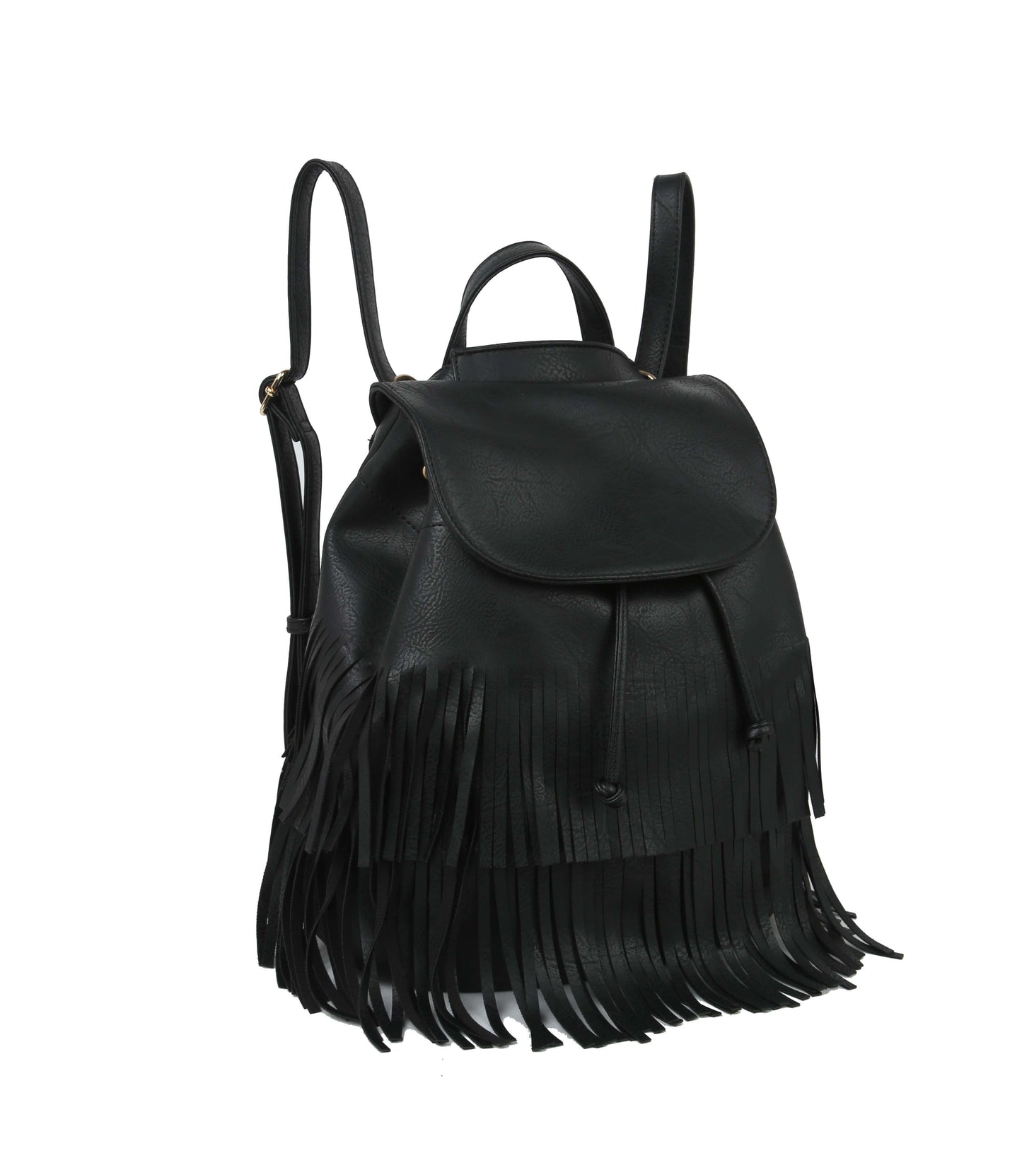 Faux Leather Fringe Mini Backpack Black