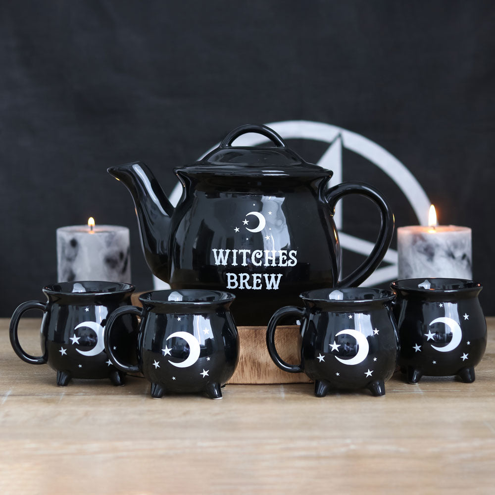 Witches Brew Ceramic Halloween Cauldron Tea Set