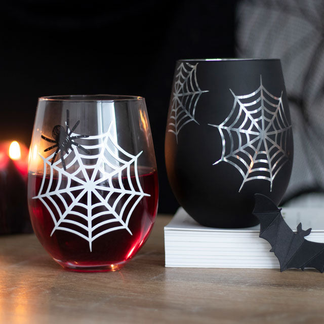 Gothic Spider and Web Stemless Wine Glasses Set Of Two