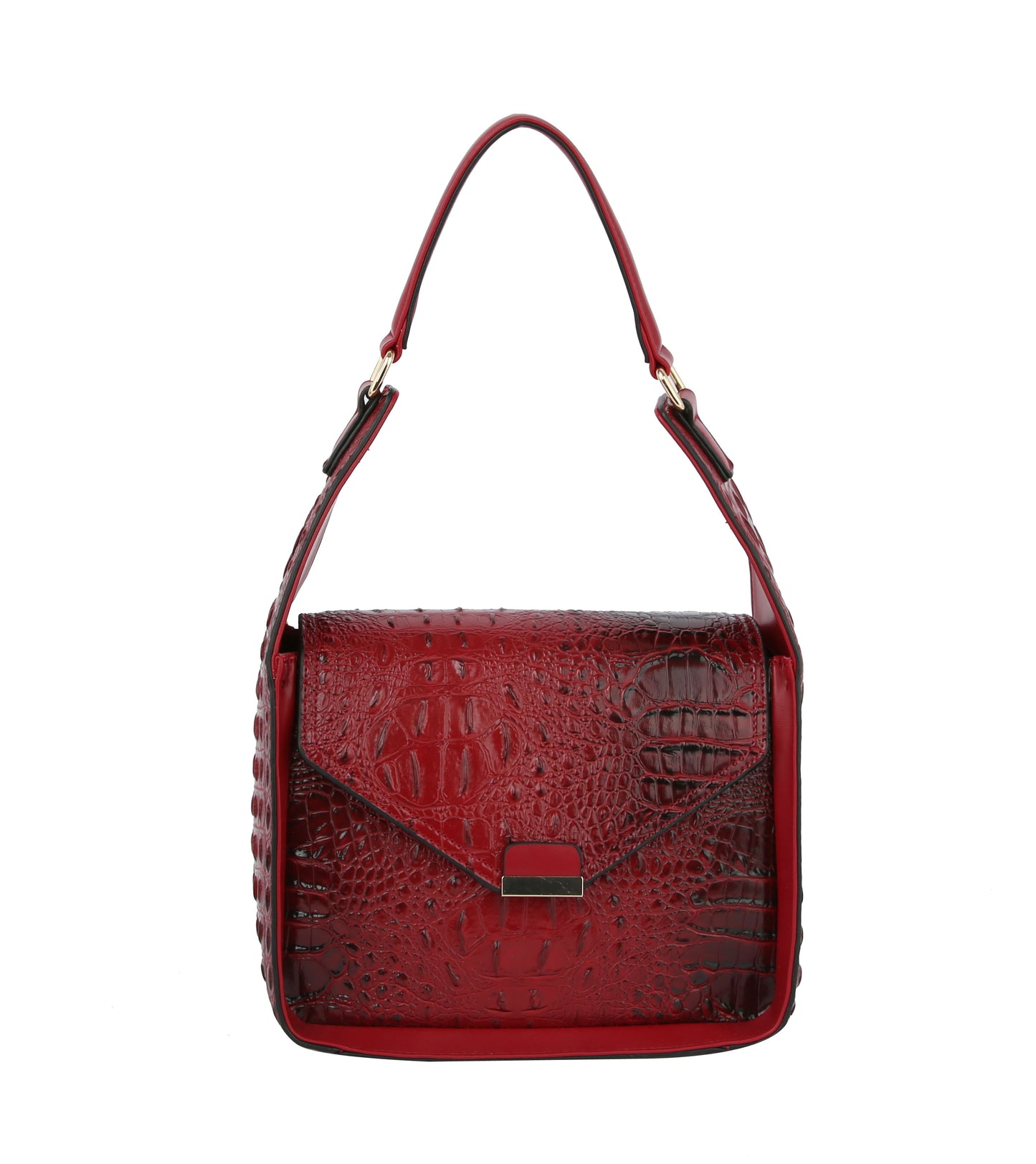 Small Square Faux Gator Handbag With Matching Wallet Red