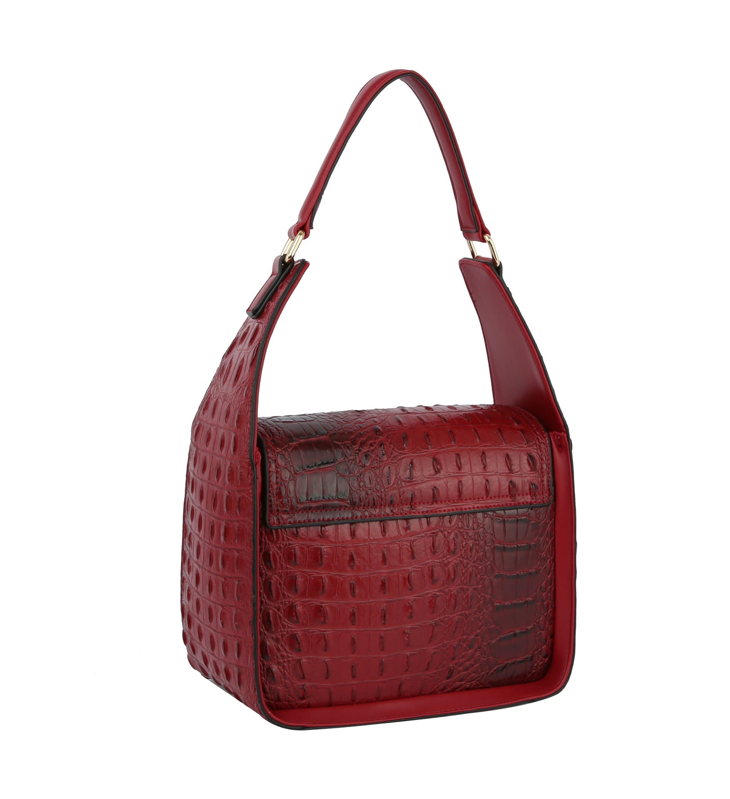 Small Square Faux Gator Handbag With Matching Wallet Red