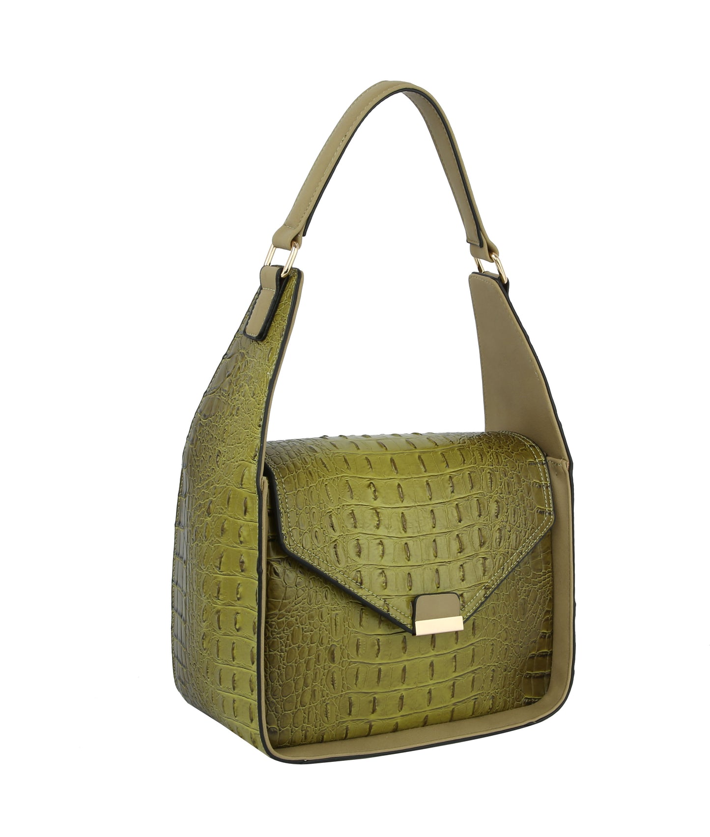 Small Square Faux Gator Handbag With Matching Wallet Stone