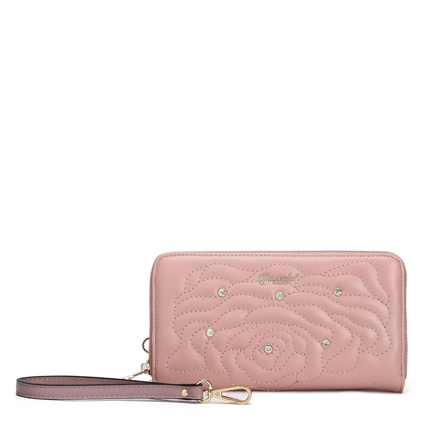 Rosette Crystal Medium Satchel Handbag Blush