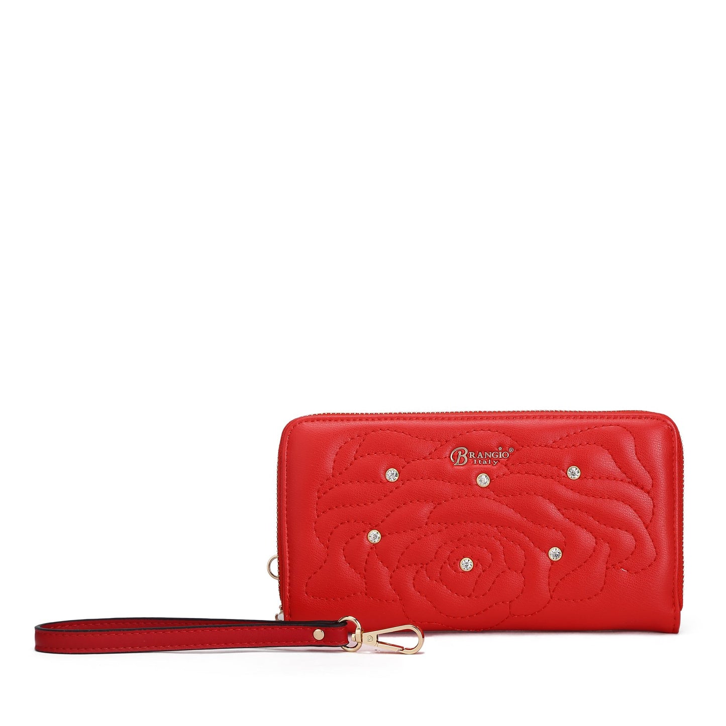 Rosette Crystal Medium Satchel Handbag Red